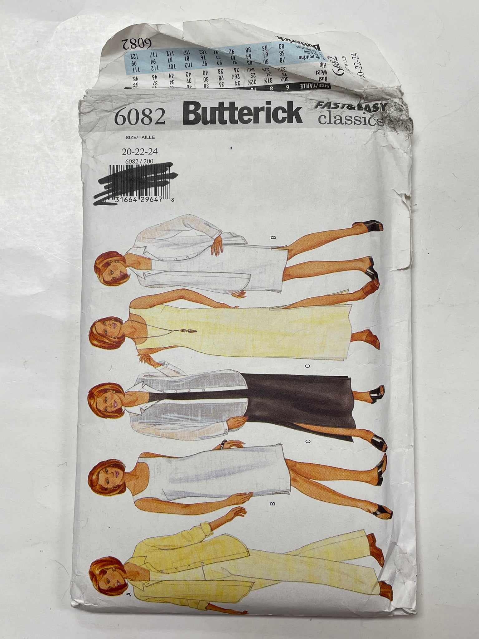 1999 Butterick 6082 Pattern - Dress, Shirt, Top, Pants FACTORY FOLDED