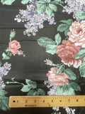 Cotton Poly Vintage - Pink Roses and Purple Lilacs on Black Background