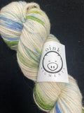 Superwash Merino Wool Yarn - Off White with Greens and Blues