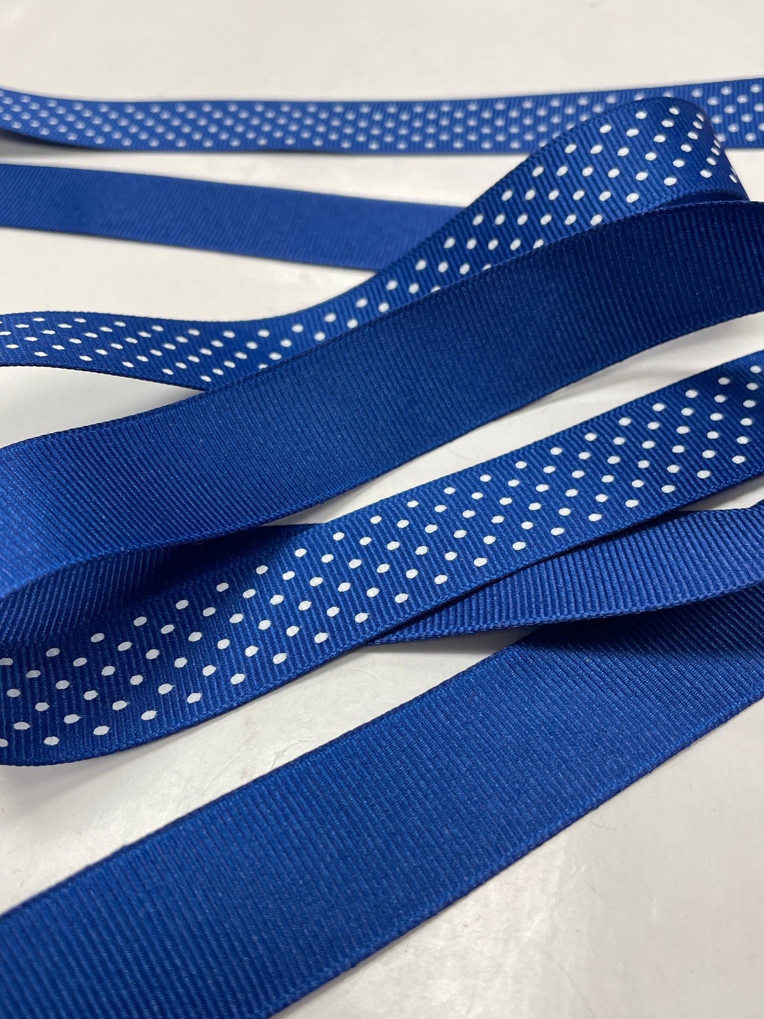 2+ YD Poly Grosgrain Ribbon - Blue with White Polka Dots