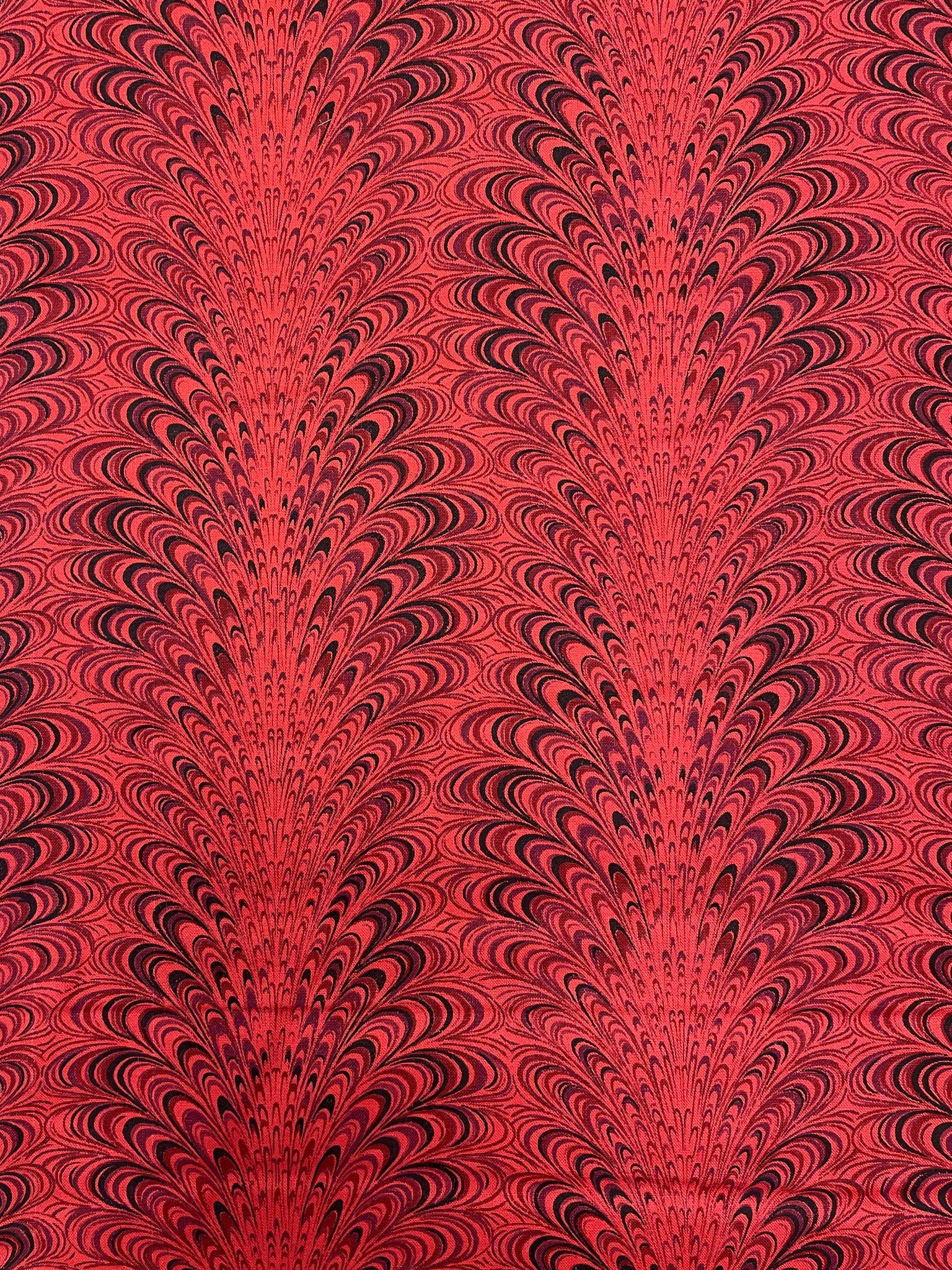 1 1/3 YD Cotton Vintage - Orange with Black and Maroon Swirls