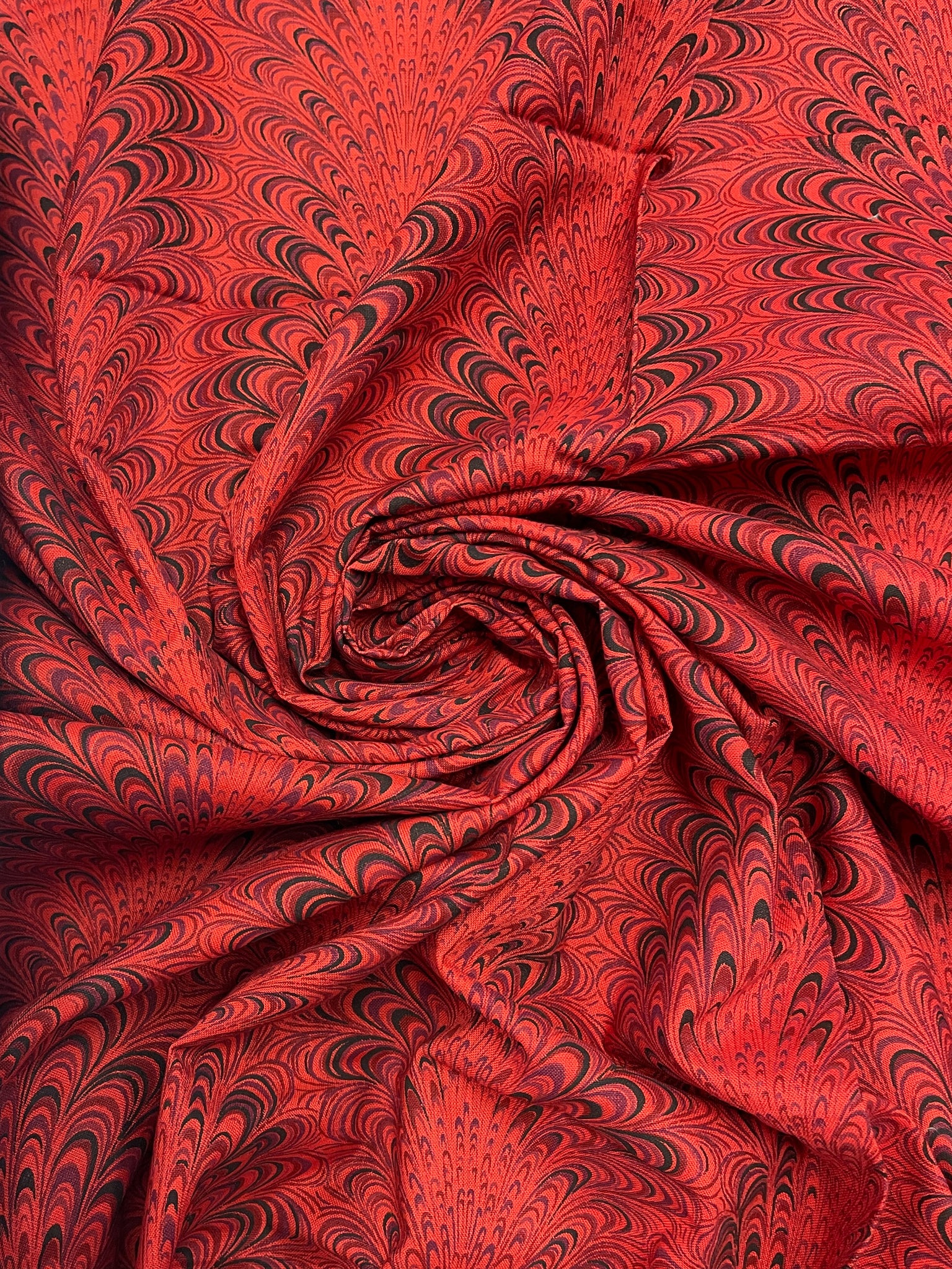 1 1/3 YD Cotton Vintage - Orange with Black and Maroon Swirls