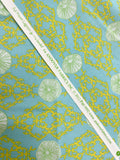 2012 1 7/8 YD Quilting Cotton - Yellow Coral and Green Sea Urchin Shells Forming a Lattice on Aqua