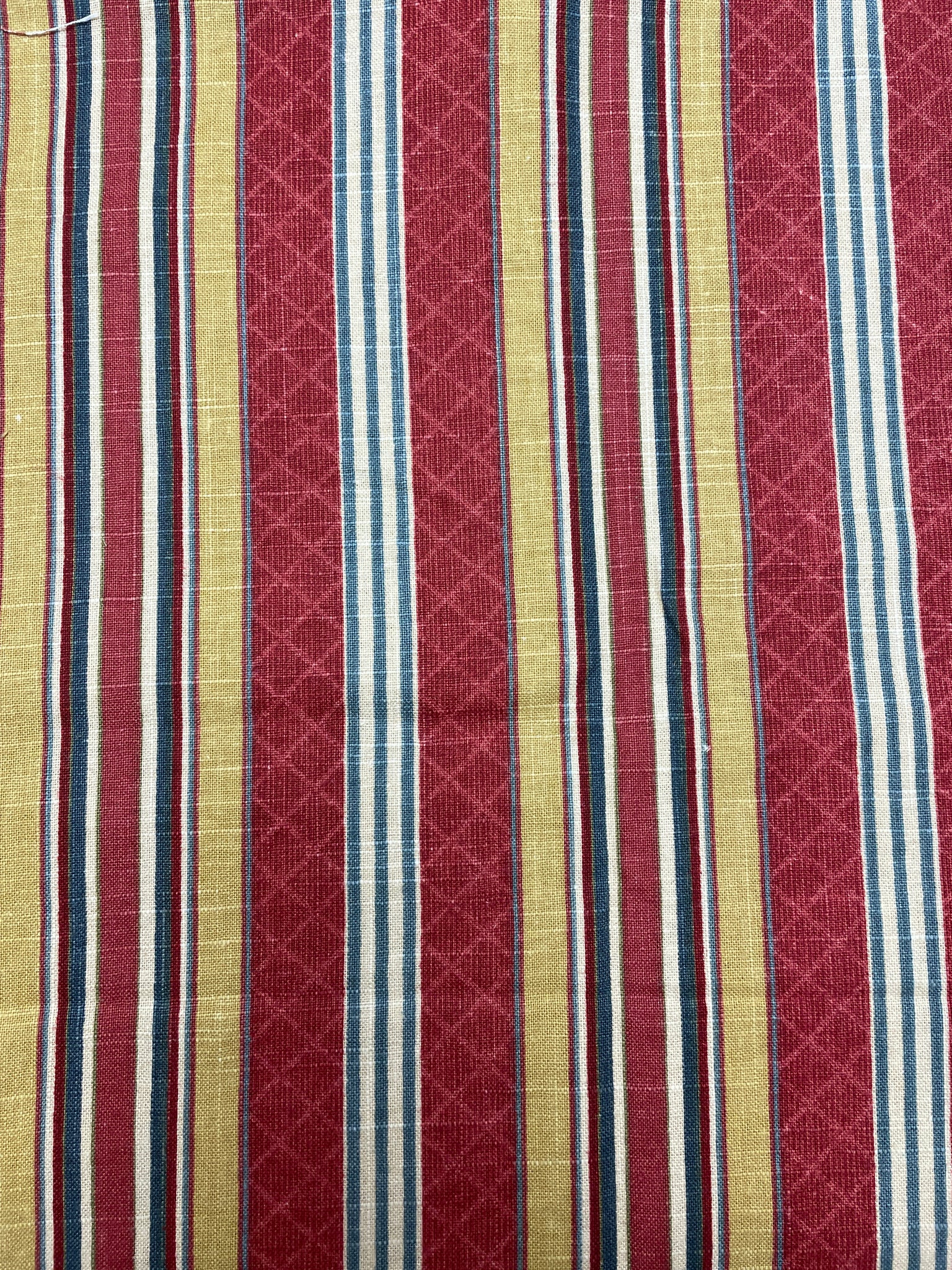 SALE 1 3/4 YD Cotton Printed Stripe - Brick Red, Golden Yellow and Gray
