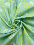 2012 1 7/8 YD Quilting Cotton - Yellow Coral and Green Sea Urchin Shells Forming a Lattice on Aqua