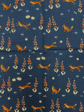 2 YD Quilting Cotton Remnant - Foxes and Flowers on Dark Blue