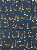 2 YD Quilting Cotton Remnant - Foxes and Flowers on Dark Blue
