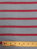 2 1/4 YD Poly/Cotton Blend Knit - Gray and Red Stripes