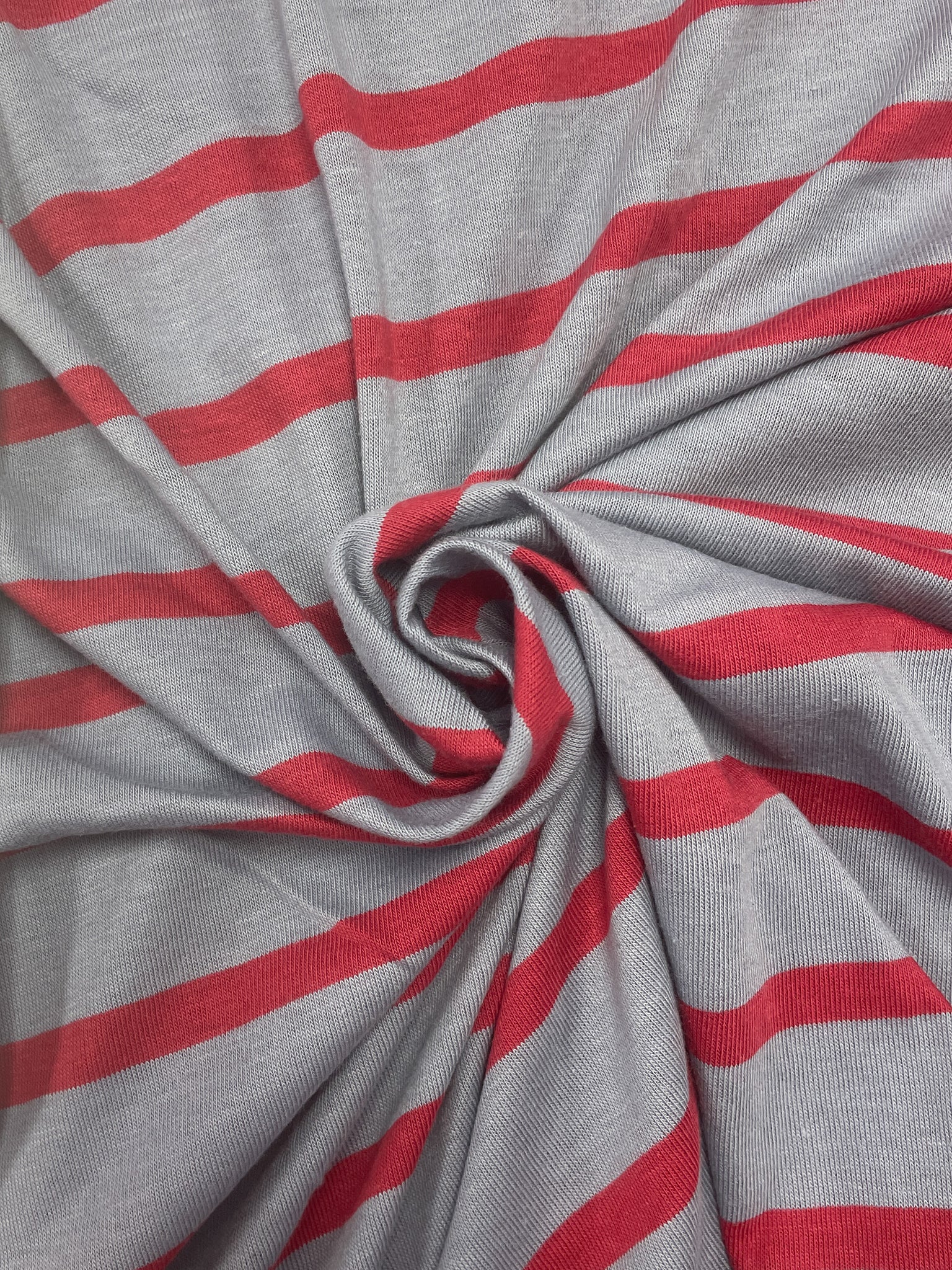 2 1/4 YD Poly/Cotton Blend Knit - Gray and Red Stripes