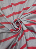 2 1/4 YD Poly/Cotton Blend Knit - Gray and Red Stripes