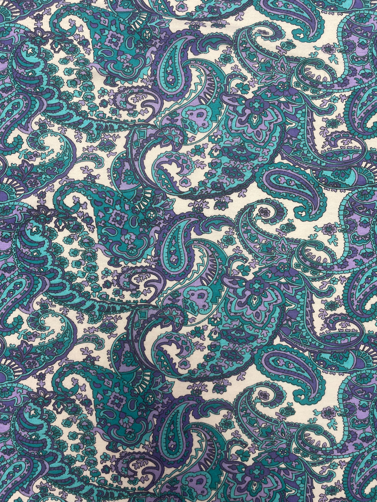 1 YD Cotton Blend Knit Vintage - Purple, Lavender and Teal Paisley