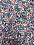 1 1/3 YD Poly Blend Knit Vintage - Blue, Purple, Teal and White Flowers