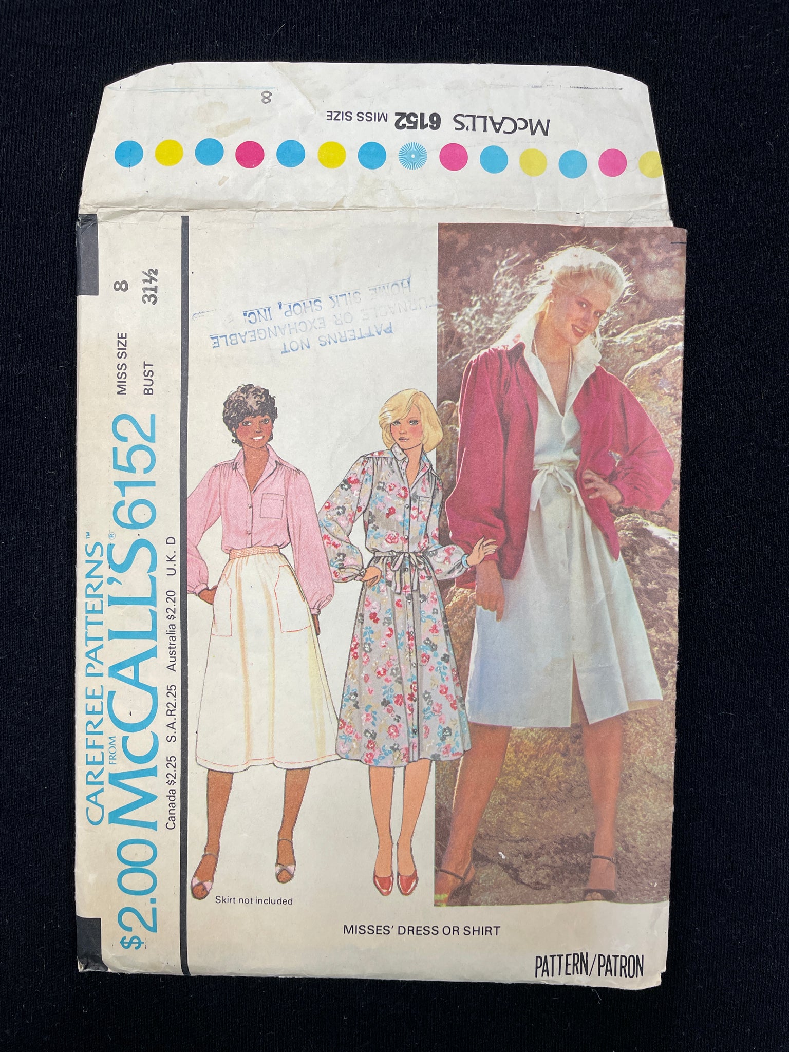 1978 McCall's 6152 Pattern - Dress, Blouse and Tie Belt FACTORY FOLDED