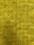 2002 1 3/8 YD Quilting Cotton - Green with Yellow Lattice and Tiny Black Swirls