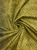 2002 1 3/8 YD Quilting Cotton - Green with Yellow Lattice and Tiny Black Swirls