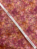 Quilting Cotton - Mottled Pinks and Oranges with Filigree and Leaves with Gold Accents
