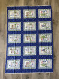 7/8 YD Quilting Cotton Panel - Snowmen in Frames on Blue with Silver Snowflakes