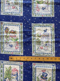 7/8 YD Quilting Cotton Panel - Snowmen in Frames on Blue with Silver Snowflakes