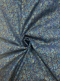 2 5/8 YD Quilting Cotton - Blue and Black Flowers with Gold Accents on Royal Blue and Black