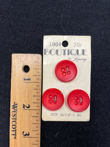 Buttons Set of 3 Vintage - Matte Red