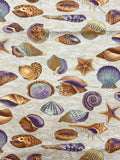 3 1/8 YD Quilting Cotton - Sea Shells and Metallic Gold Wavy Lines on Mottled Beige