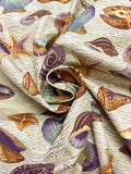 3 1/8 YD Quilting Cotton - Sea Shells and Metallic Gold Wavy Lines on Mottled Beige