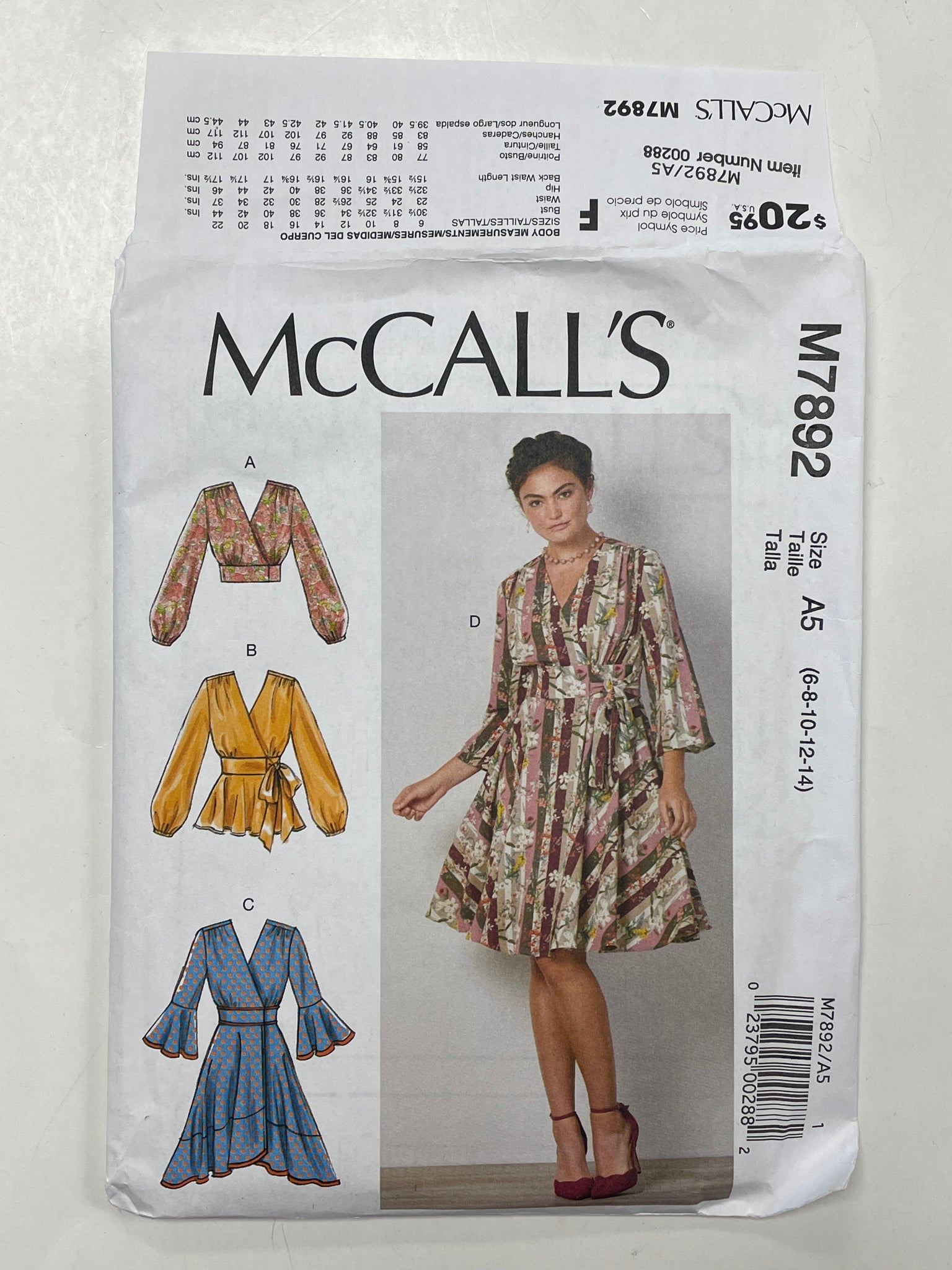 2019 McCall's 7892 Pattern - Wrap Dress and Tops FACTORY FOLDED