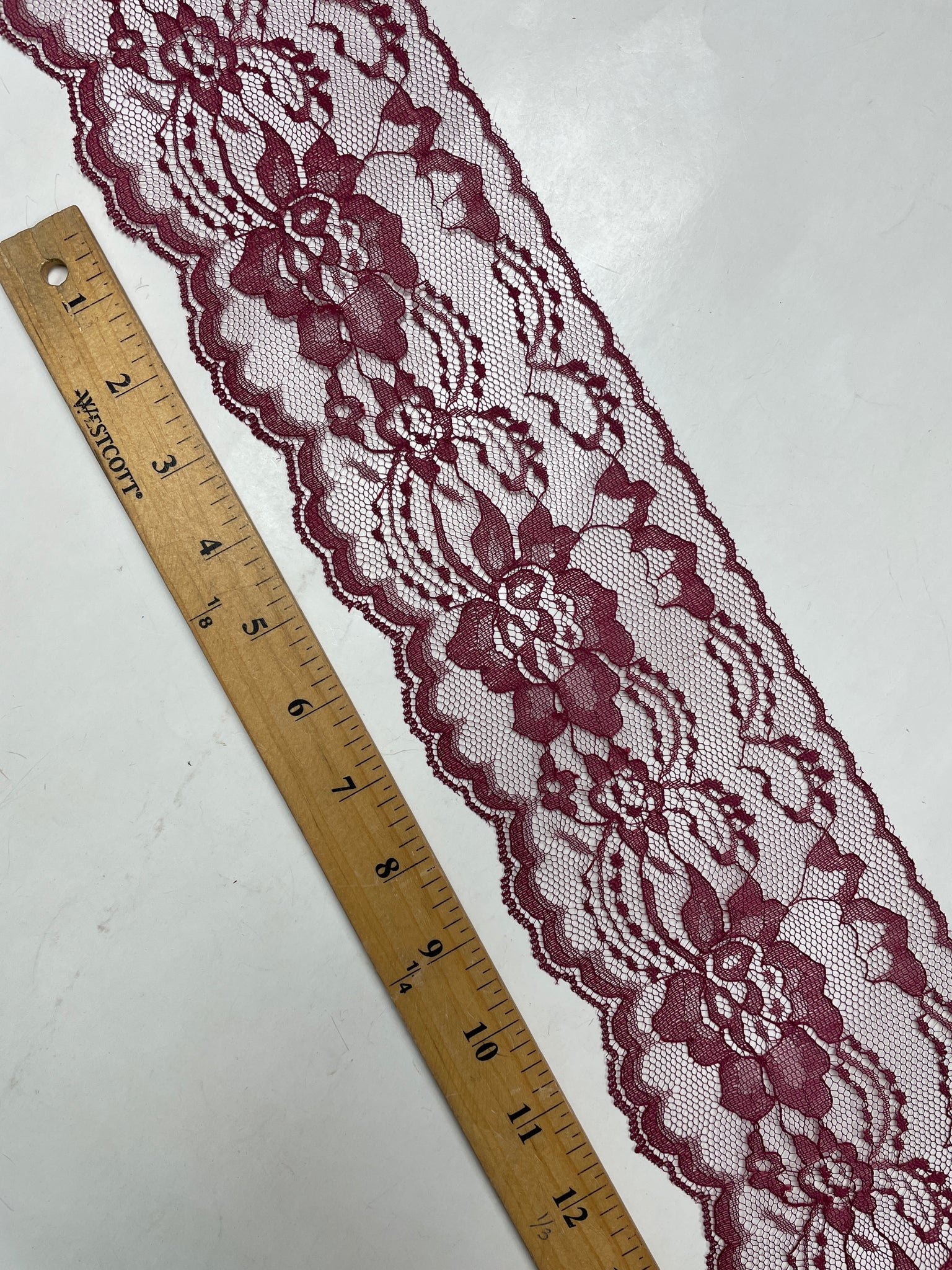 Lace Floral Scalloped By-the-Yard Vintage - Burgundy