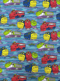 2011 1 YD Quilting Cotton - Cartoon Chuggington Trains on Turquoise