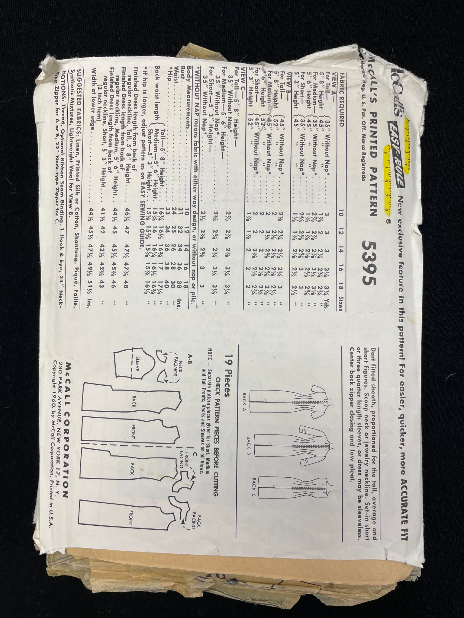 1960 McCall's 5395 Sewing Pattern - Dress