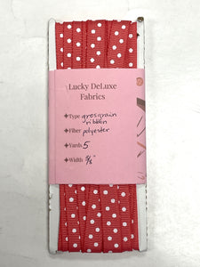 5 YD Polyester Grosgrain Ribbon - Salmon Orange with White Polka Dots