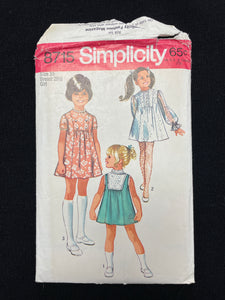 1970 Simplicity 8715 Sewing Pattern - Child's Dress