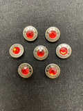 Button Metal Rivet Set of 7 - Pewter-Toned with Faceted Red "Gem" Centers