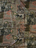 Rayon Vintage - Block Print Style in Tans, Olive Green and Black