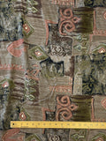Rayon Vintage - Block Print Style in Tans, Olive Green and Black