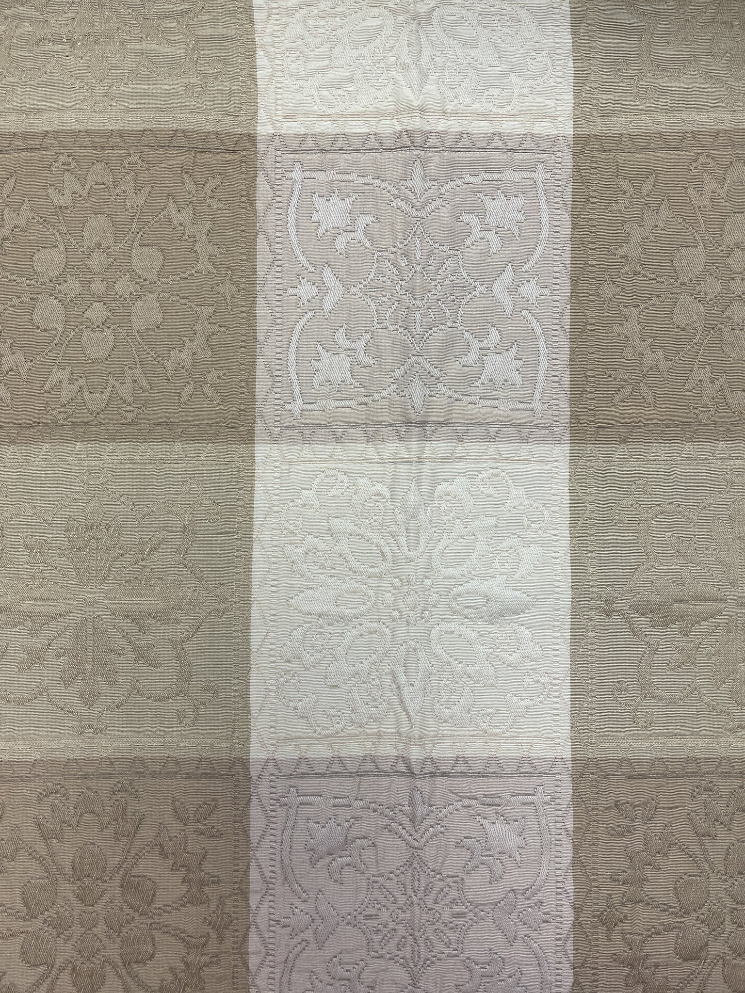 7/8 YD Cotton/Poly Matelasse Remnant - Squares of Beiges with Filigree Weave