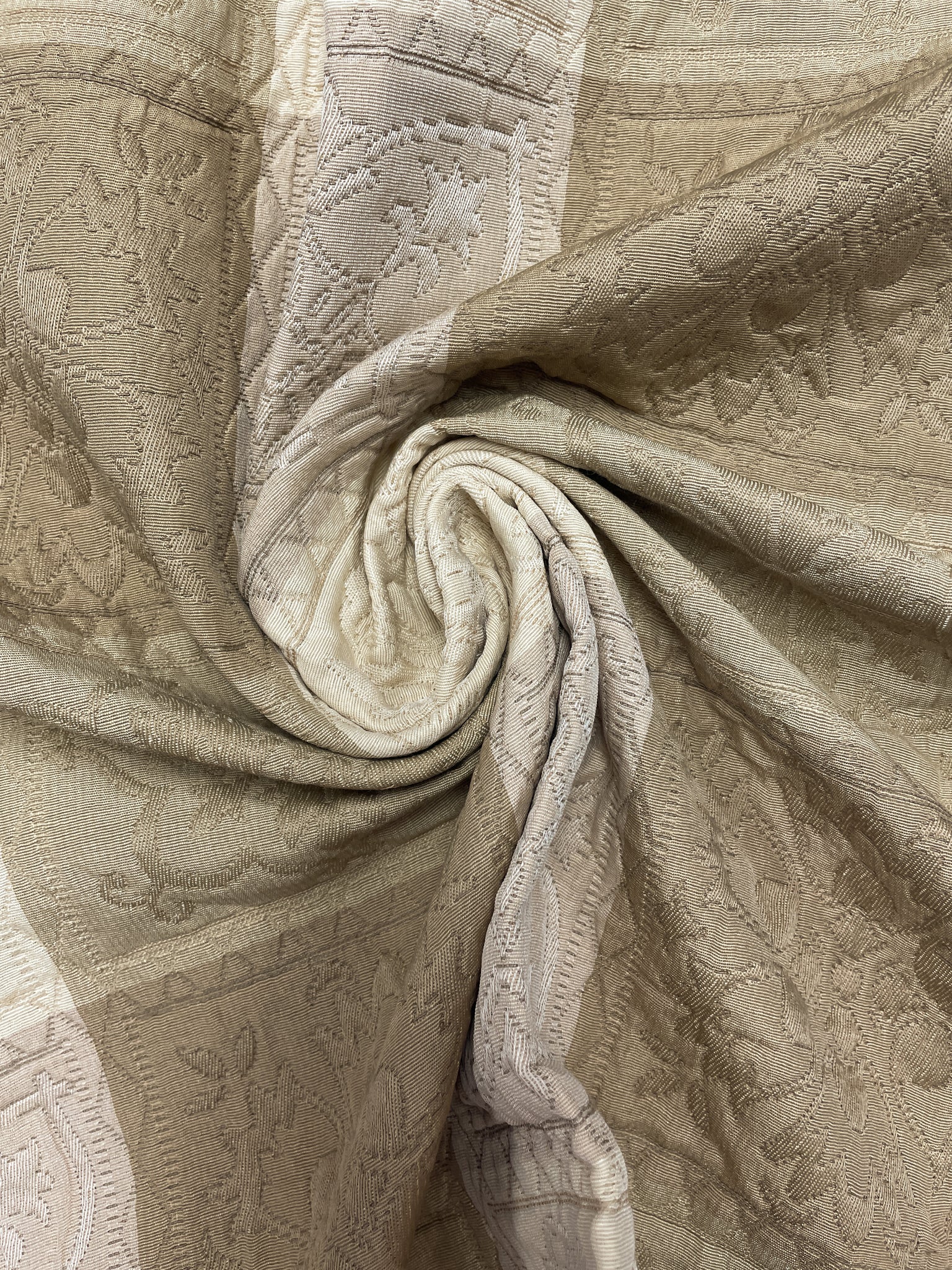 7/8 YD Cotton/Poly Matelasse Remnant - Squares of Beiges with Filigree Weave