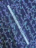 Quilting Cotton Vintage - Navy Blue with Mottled purple, Blue and teal Squiggles Outlined in Metallic Silver