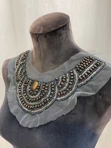 Beaded Collar Vintage - Wood, Glass and Metal Beads on Tulle