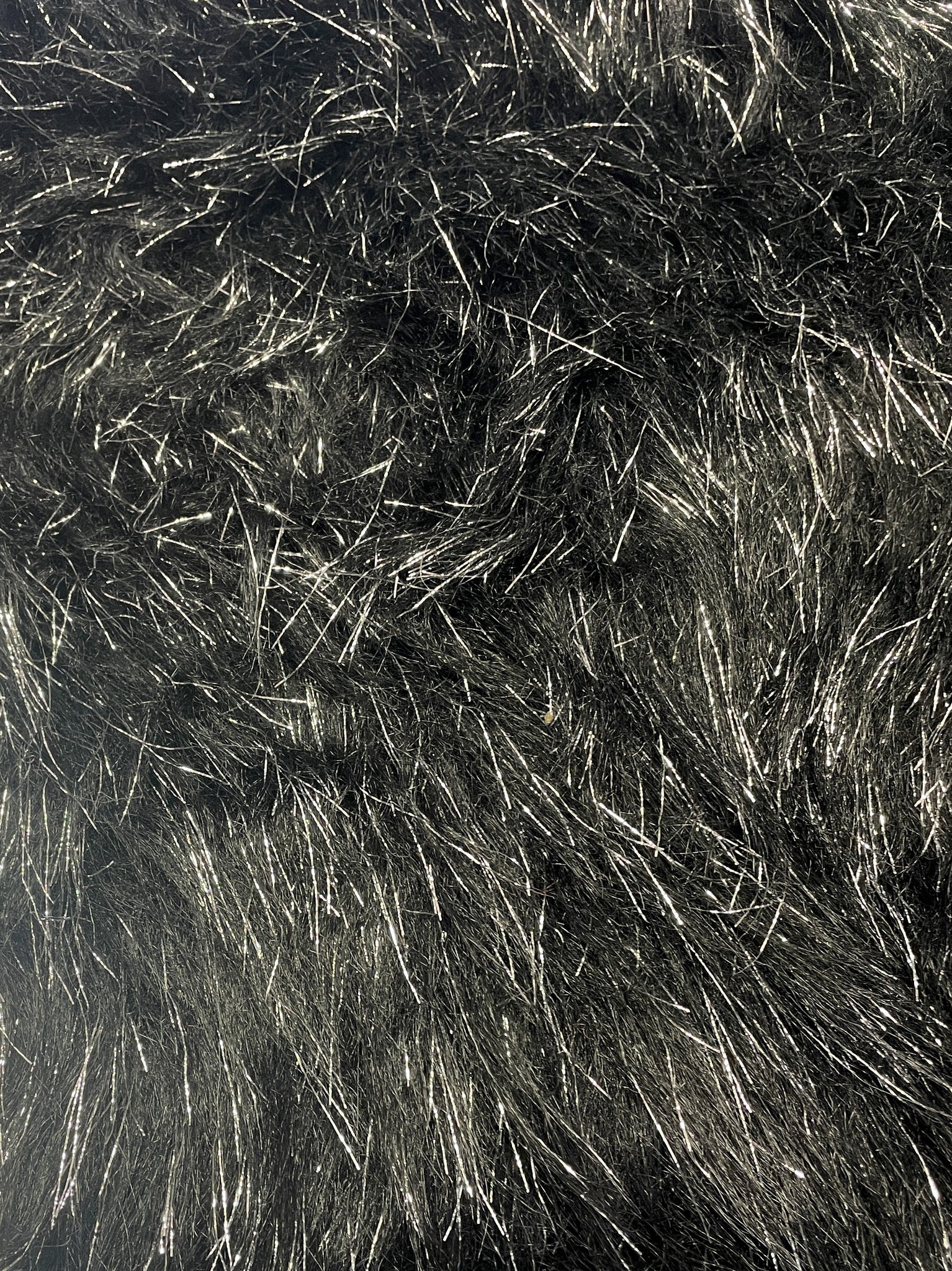 1 YD Polyester Long Pile Faux Fur - Black with Metallic Silver