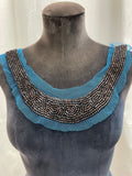 SALE Beaded Collar Vintage - Dark Brown Wooden Beads on Blue Tulle