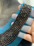 SALE Beaded Collar Vintage - Dark Brown Wooden Beads on Blue Tulle