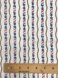 2 1/2 YD Poly/Cotton Voile Vintage - Cream with Stripes of Lighthouses and Rope