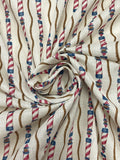 2 1/2 YD Poly/Cotton Voile Vintage - Cream with Stripes of Lighthouses and Rope