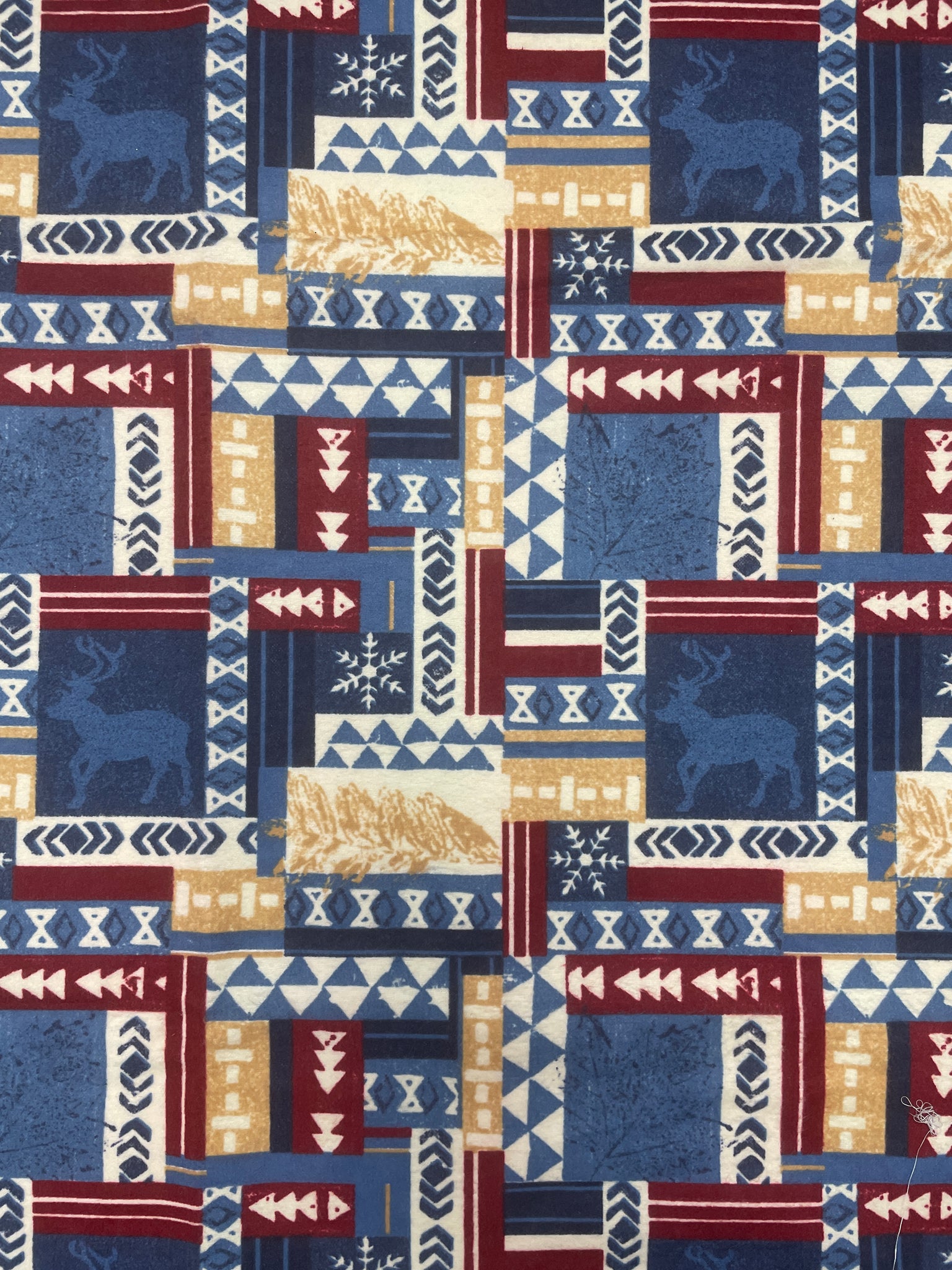 1 1/4 YD Cotton Flannel - Mountain Motifs in Blues, Red, Beige and Maroon