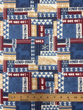 1 1/4 YD Cotton Flannel - Mountain Motifs in Blues, Red, Beige and Maroon