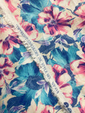3 3/4 YD Rayon Vintage - Turquoise with Pink and Cream Flowers