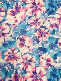 3 3/4 YD Rayon Vintage - Turquoise with Pink and Cream Flowers