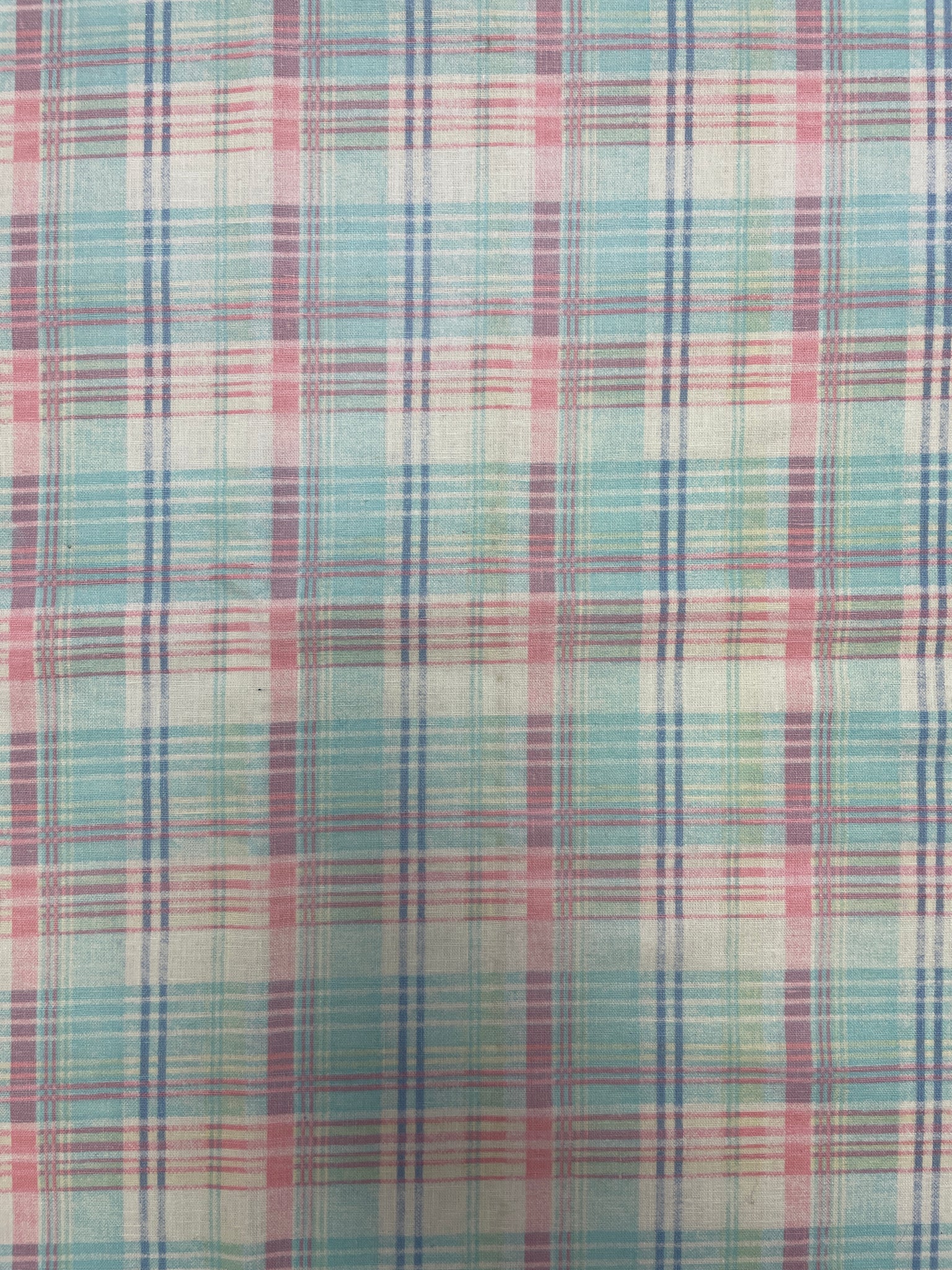 1 1/2 YD Poly/Cotton Printed Plaid - Aqua, Pink, Cream and Blue