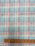 1 1/2 YD Poly/Cotton Printed Plaid - Aqua, Pink, Cream and Blue